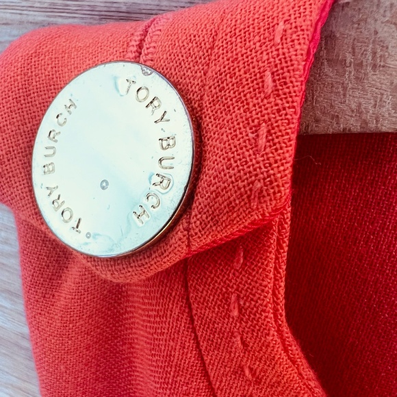 TORY BURCH Sleeveless Sheath Dress 8 Orange Wool Blend Gold Button Stitch Line - Picture 4 of 10